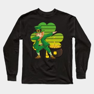 Dabbing Leprechaun St. Patricks Day Vintage Retro Clover Shamrock Long Sleeve T-Shirt